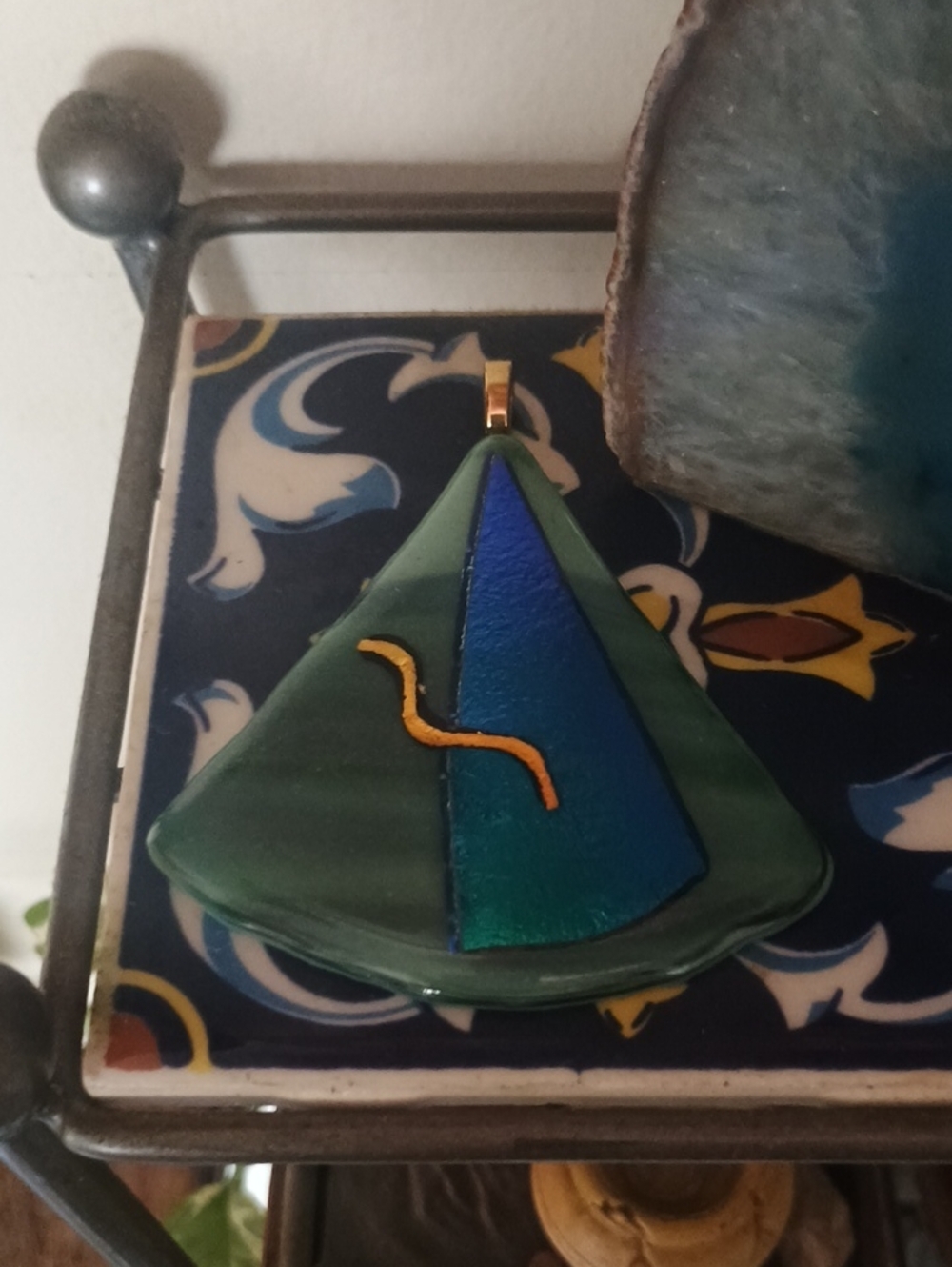 Green And Teal Glass Statement Pendant